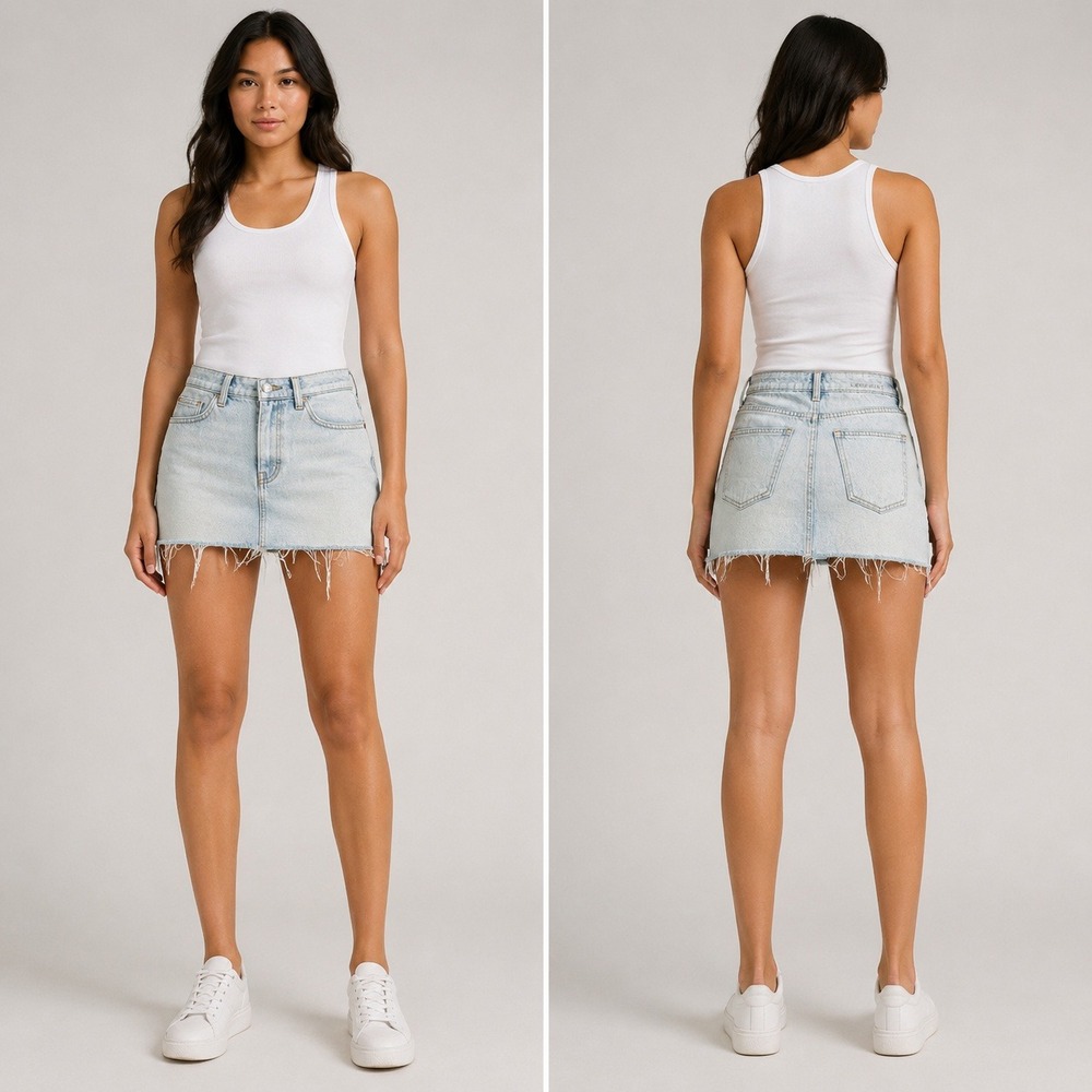 Current/Elliott Light Wash Denim Mini Skirt Fringe Hem Size 25 Y2K